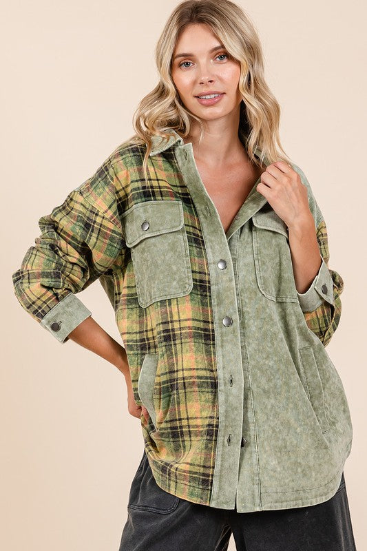 Mittoshop Plaid Button Down Drop Shoulder Jacket - Brittney MADE