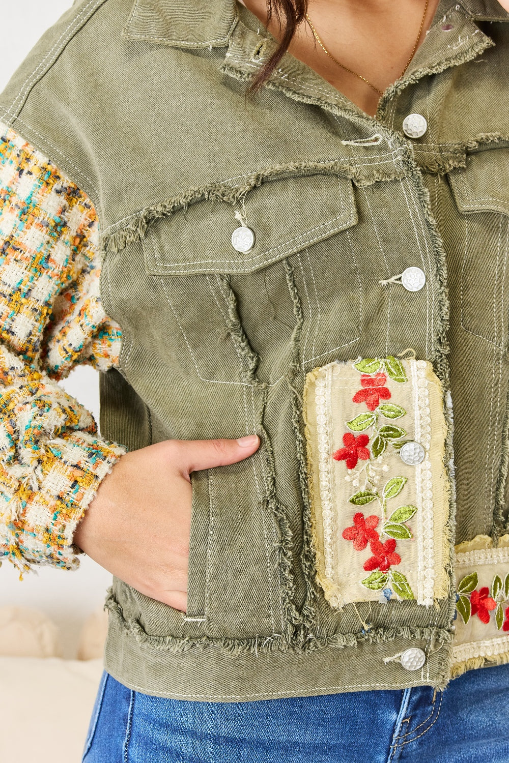 POL Embroidered Button Down Raw Hem Shacket - Brittney MADE