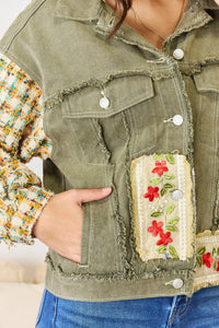 POL Embroidered Button Down Raw Hem Shacket - Brittney MADE