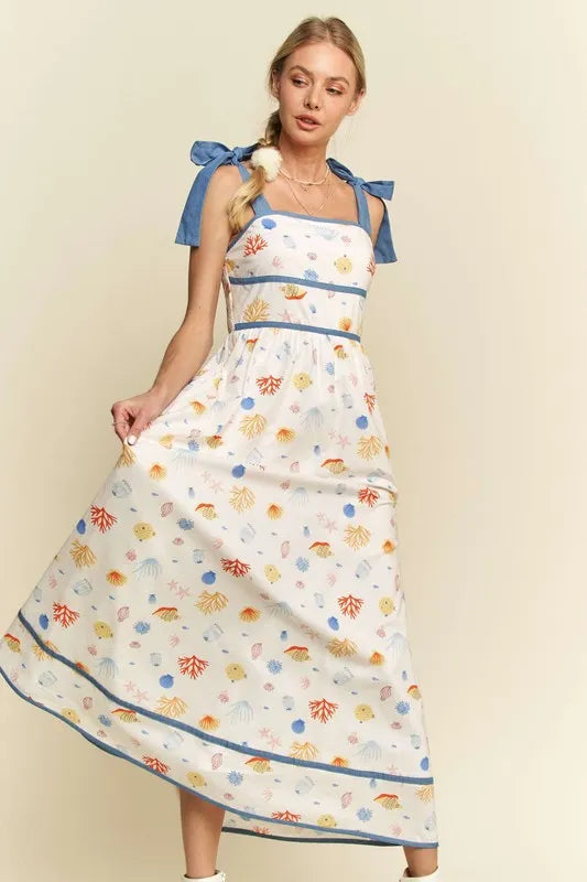 Davi & Dani Denim Binding Detail Smocking Summer Maxi Dress - Brittney MADE