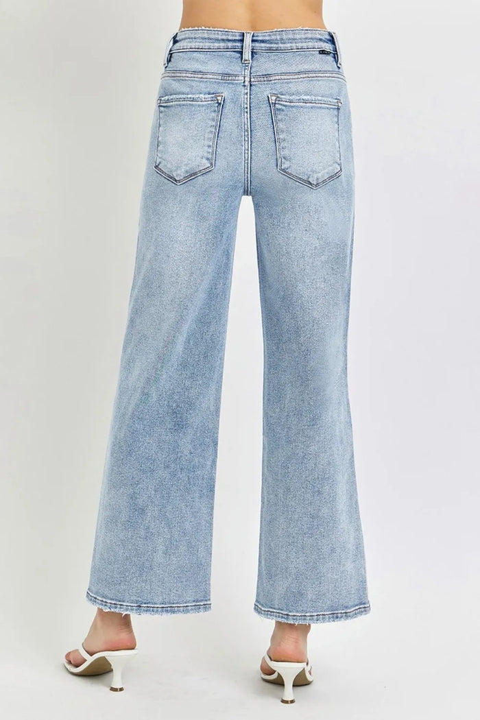 RISEN Full Size Tummy Control High Rise Crop Wide Leg Jeans - Brittney MADE