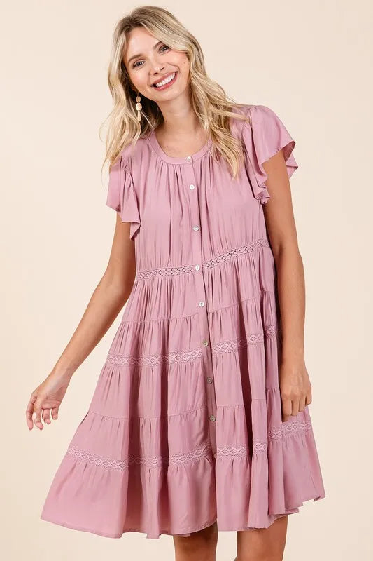 Mittoshop Lace Detail Ruffled Button Down Tiered Dress - Brittney MADE