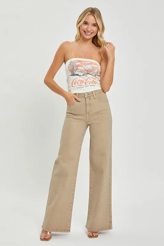 RISEN Full Size Tummy Control High Rise Wide Leg Jeans Plus Size - Brittney MADE