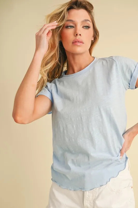 Aemi + Co Lettuce Edge Round Neck Short Sleeve T-Shirt - Brittney MADE