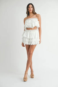 MABLE Ruffle Layered Crop Top and Mini Skirt Set - Brittney MADE