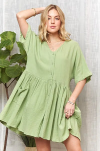 ADORA V-Neck Half Sleeve Dress with Pockets - Brittney MADE