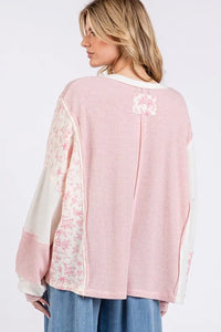 SAGE + FIG Floral Long Sleeve V-Neck Waffle Knit Top - Brittney MADE