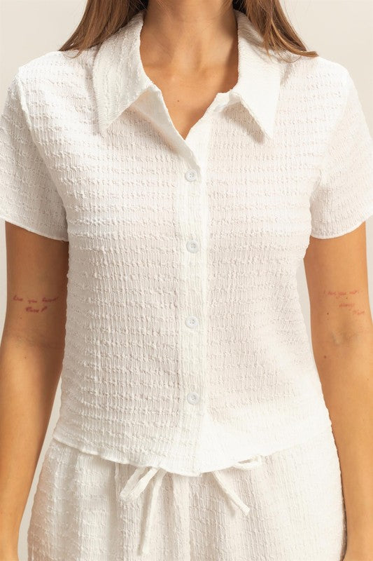 HYFVE Textured Short Sleeve Top and Drawstring Shorts Knit Set - Brittney MADE