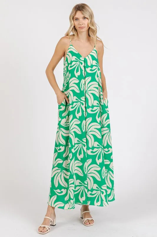 Mittoshop Printed V-Neck Maxi Cami Dress with Pockets - Brittney MADE