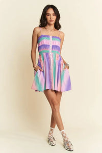 Davi & Dani Multi Color Ombre Printed Bodice Button Up Dress - Brittney MADE