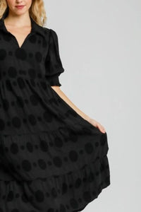 Umgee Full Size Swiss Dot Jacquard Tiered Midi Dress Plus Size - Brittney MADE