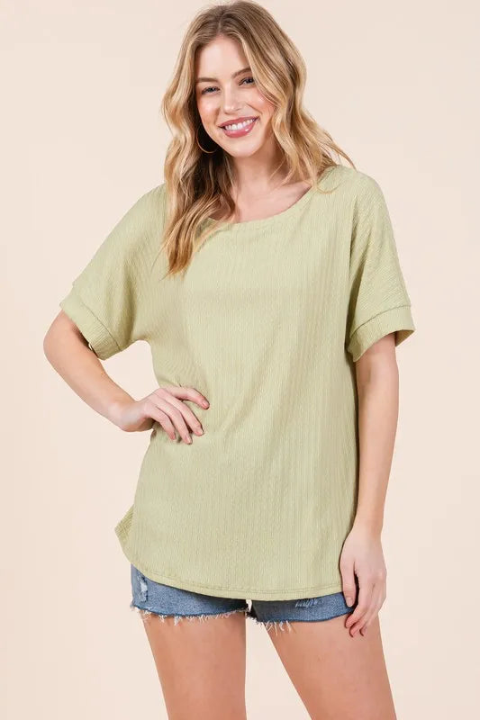 BOMBOM Rib Knit Short Sleeve T-Shirt - Brittney MADE