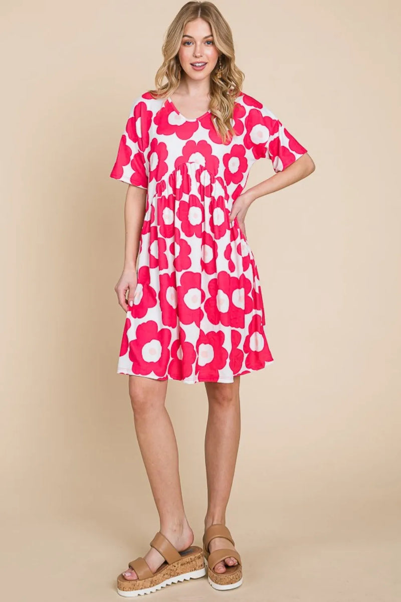 BOMBOM Flower Print Ruched Dress - Brittney MADE