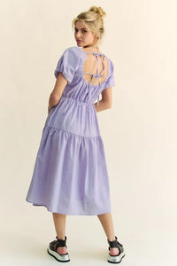 Davi & Dani Textured Fabric Short Puff Sleeve Midi Dress - Brittney MADE