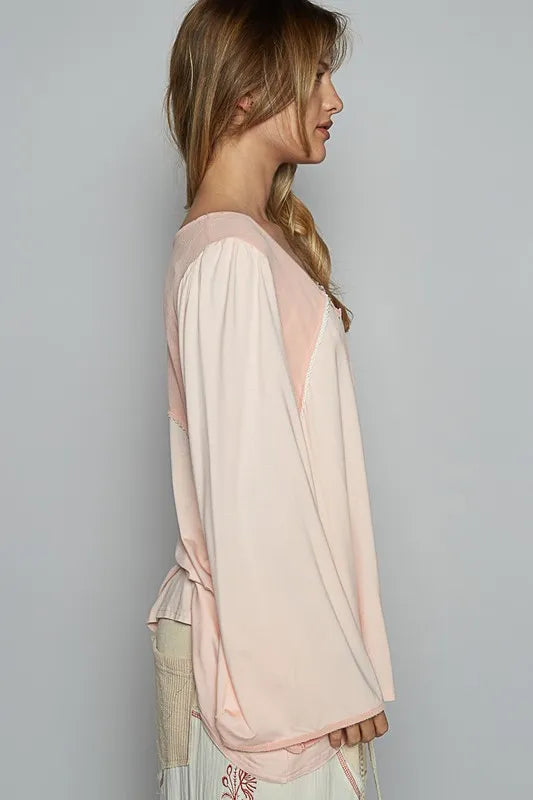 POL Contrast Button Front Long Sleeve Knit Top - Brittney MADE