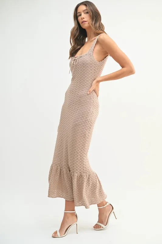 MABLE Ruffled Hem Sleeveless Crochet Knit Midi Dress - Brittney MADE
