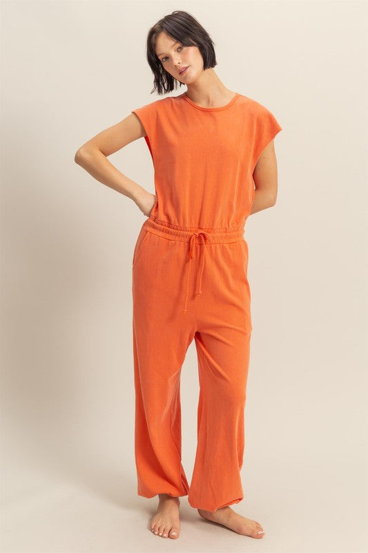 HYFVE Back Keyhole Round Neck Cap Sleeve Drawstring Jumpsuit - Brittney MADE