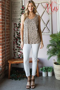 Heimish Full Size Front Button Animal Print Sleeveless Top Plus Size - Brittney MADE