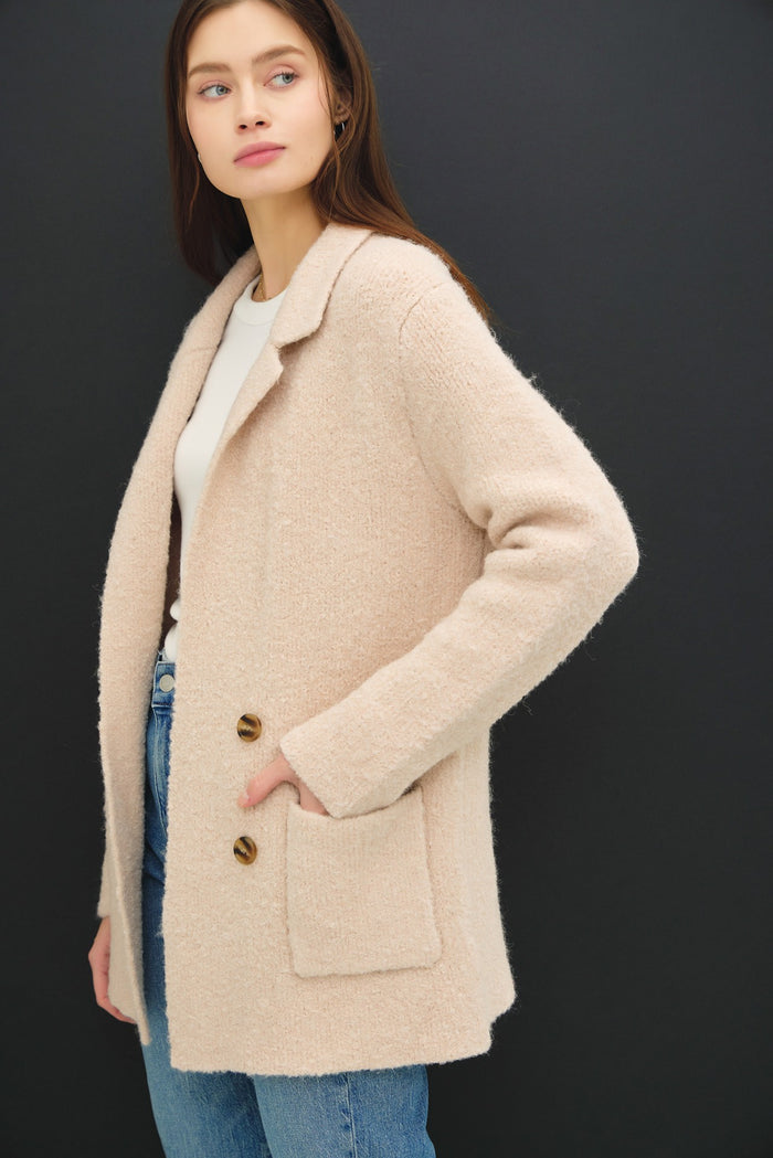 Be Cool Textured Double-Breasted Coat with Pockets - Brittney MADE