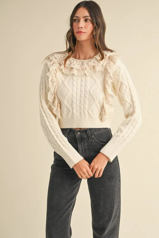 MABLE Ruffled Lace Crochet Sweater - Brittney MADE