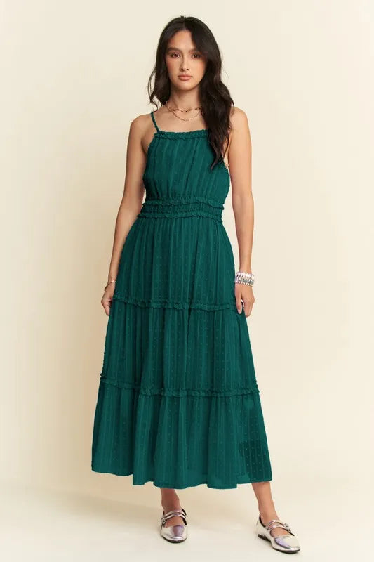 Davi & Dani Texture Swiss Dot Ruffle Square Neck Midi Dress - Brittney MADE