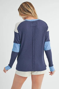 Aemi + Co Raw Seam Color Block Round Neck Knit Top - Brittney MADE