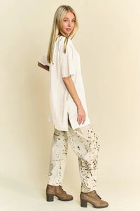 Davi & Dani Short Sleeve Side Slit T-Shirt with Pockets - Brittney MADE