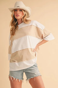 Aemi+Co Color Block Round Neck Short Sleeve T-Shirt - Brittney MADE