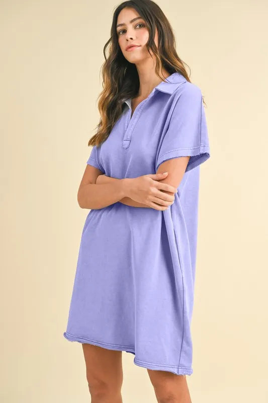Annie Wear Mineral Washed Johnny Collar Short Sleeve Dress - Brittney MADE