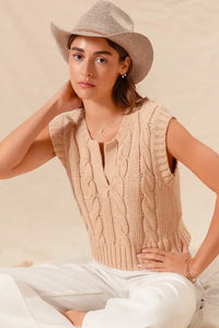 SO ME Notched Neck Cable Knit Sweater Vest - Brittney MADE