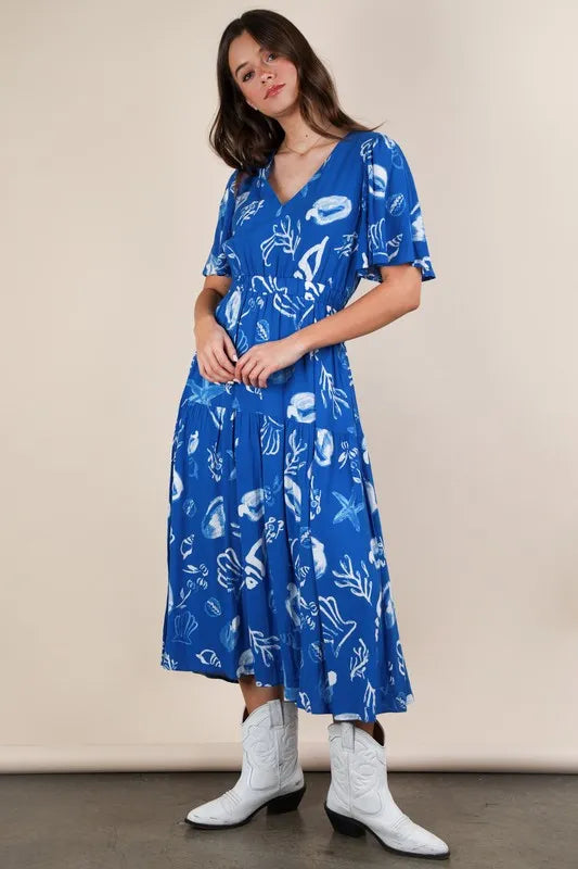 VERY J Printed V-Neck Resort Midi Dress - Brittney MADE