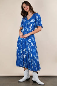 VERY J Printed V-Neck Resort Midi Dress - Brittney MADE