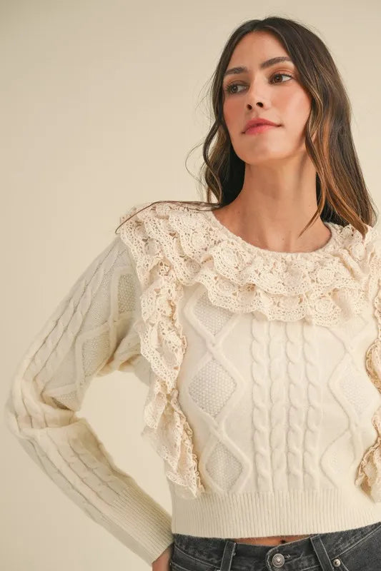 MABLE Ruffled Lace Crochet Sweater - Brittney MADE