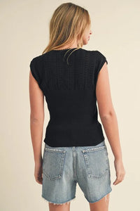 Aemi + Co Openwork Round Neck Cap Sleeve Knit Top - Brittney MADE