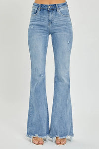 Risen Full Size High Rise Frayed Hem Flare Jeans - Brittney MADE