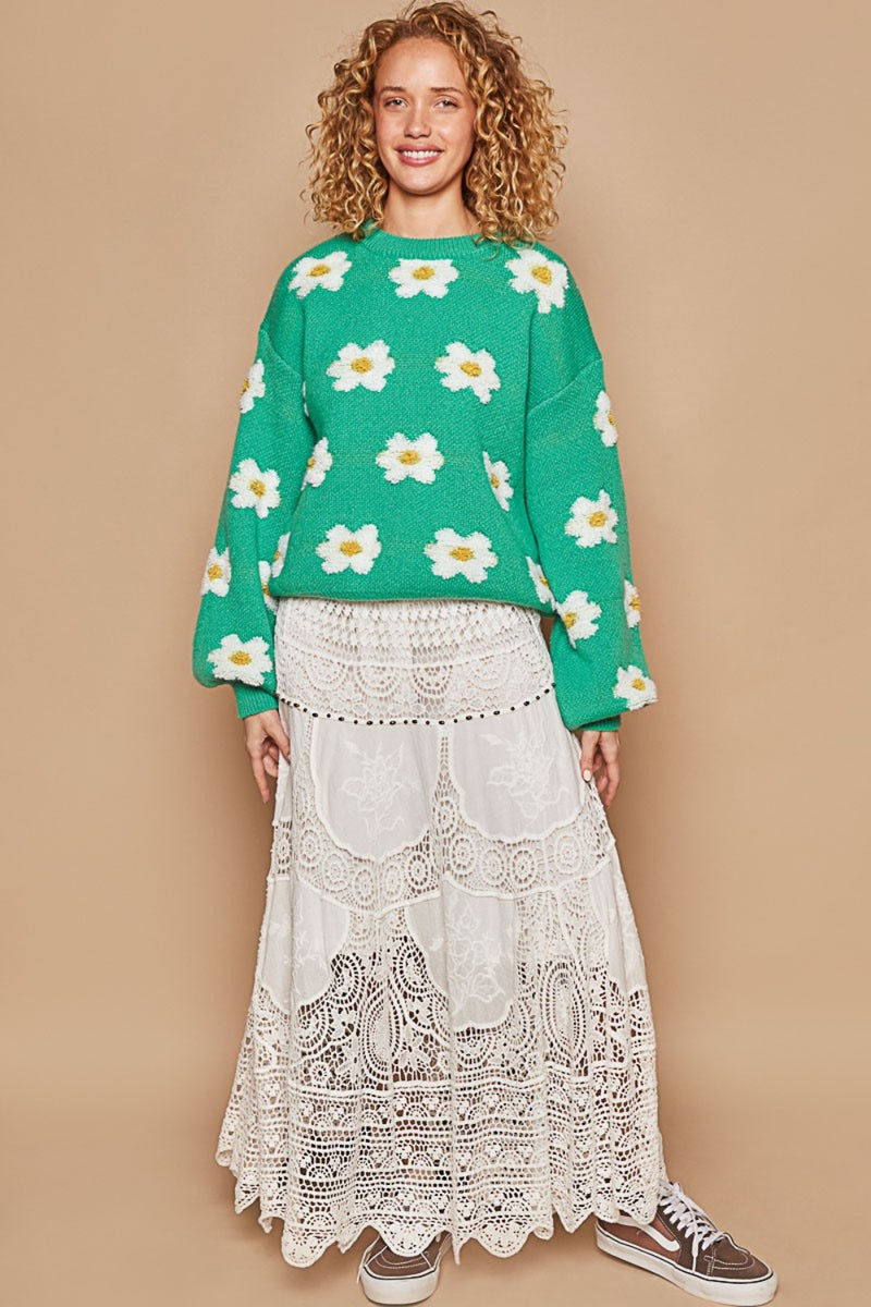 POL Daisy Pattern Drop Shoulder Sweater - Brittney MADE