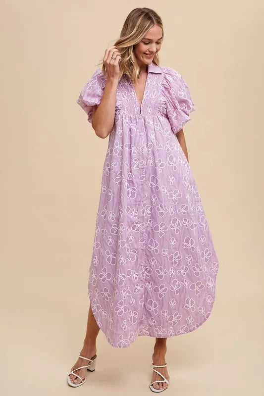 Annie Wear Floral Smock Detail Puff Sleeve Dress - Brittney MADE