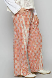 POL Lace Trim Drawstring Checkered Wide Leg Pants - Brittney MADE