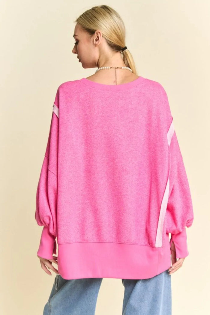 Davi & Dani Side Slit High-Low Lantern Sleeve Knit Top - Brittney MADE