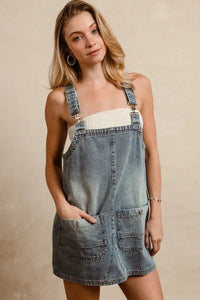 BiBi Washed Adjustable Strap Denim Overall Dress - Brittney MADE