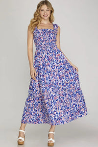 She + Sky Full Size Smocked Printed Wide Strap Tiered Dress Plus Size - Brittney MADE