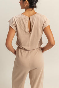 HYFVE Back Keyhole Round Neck Cap Sleeve Drawstring Jumpsuit - Brittney MADE