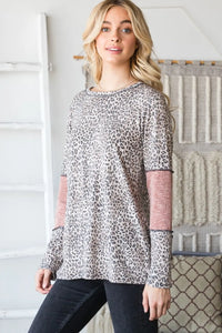 Heimish Full Size Leopard Exposed Seam Contrast T-Shirt - Brittney MADE