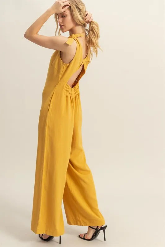HYFVE Cutout Back Knotted Strap Wide Leg Jumpsuit - Brittney MADE