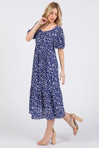 Ces Femme Floral Square Neck Puff Sleeve Midi Dress - Brittney MADE