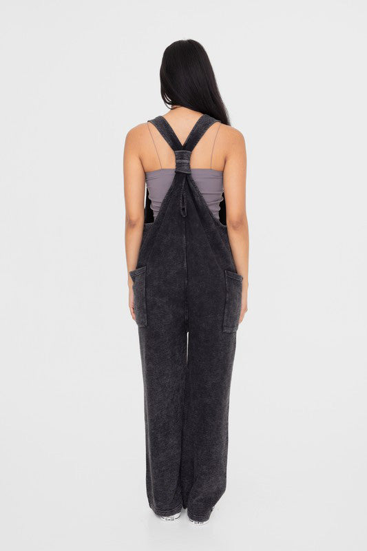Mono B Mineral-Washed V Neck Overalls with Pockets - Brittney MADE
