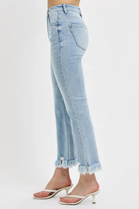 RISEN Full Size Raw Hem Distressed Cropped Flare Jeans Plus Size - Brittney MADE