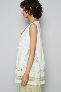 POL Embroidered Lace Detail V-Neck Sleeveless Top - Brittney MADE