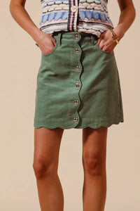 SO ME Scallop Buttoned Front Corduroy Mini Skirt - Brittney MADE