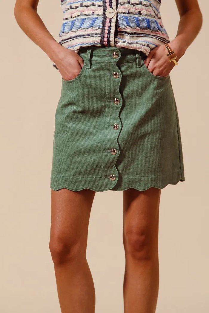 SO ME Scallop Buttoned Front Corduroy Mini Skirt - Brittney MADE